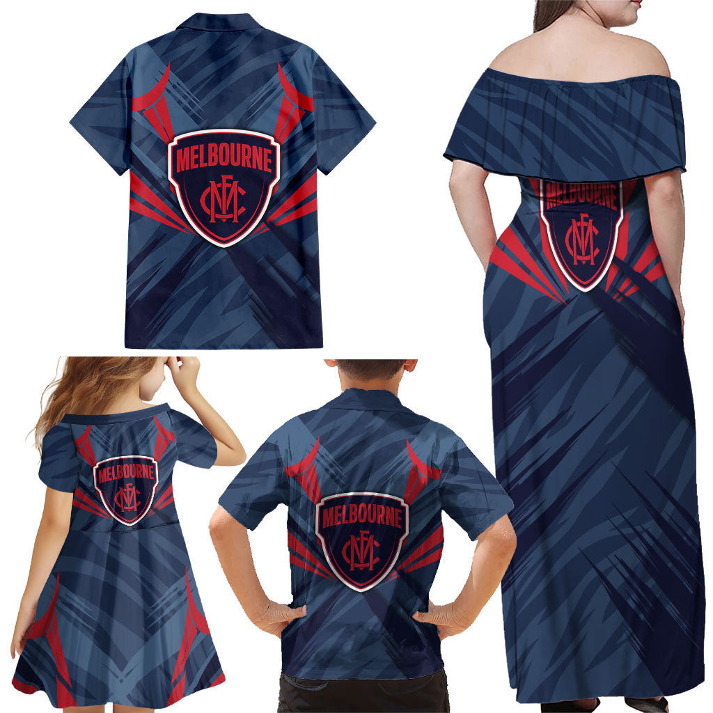 Melbourne Demons Australian Football Family Matching Off Shoulder Maxi Dress and Hawaiian Shirt Fierce Devil Mascot - Bold Team Colors