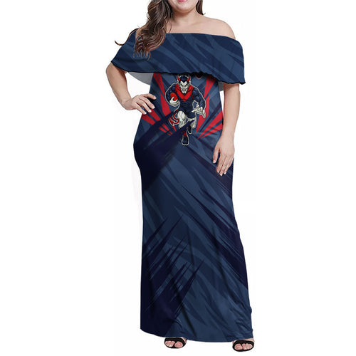 Melbourne Demons Australian Football Family Matching Off Shoulder Maxi Dress and Hawaiian Shirt Fierce Devil Mascot - Bold Team Colors