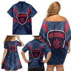 Melbourne Demons Australian Football Family Matching Off Shoulder Short Dress and Hawaiian Shirt Fierce Devil Mascot - Bold Team Colors