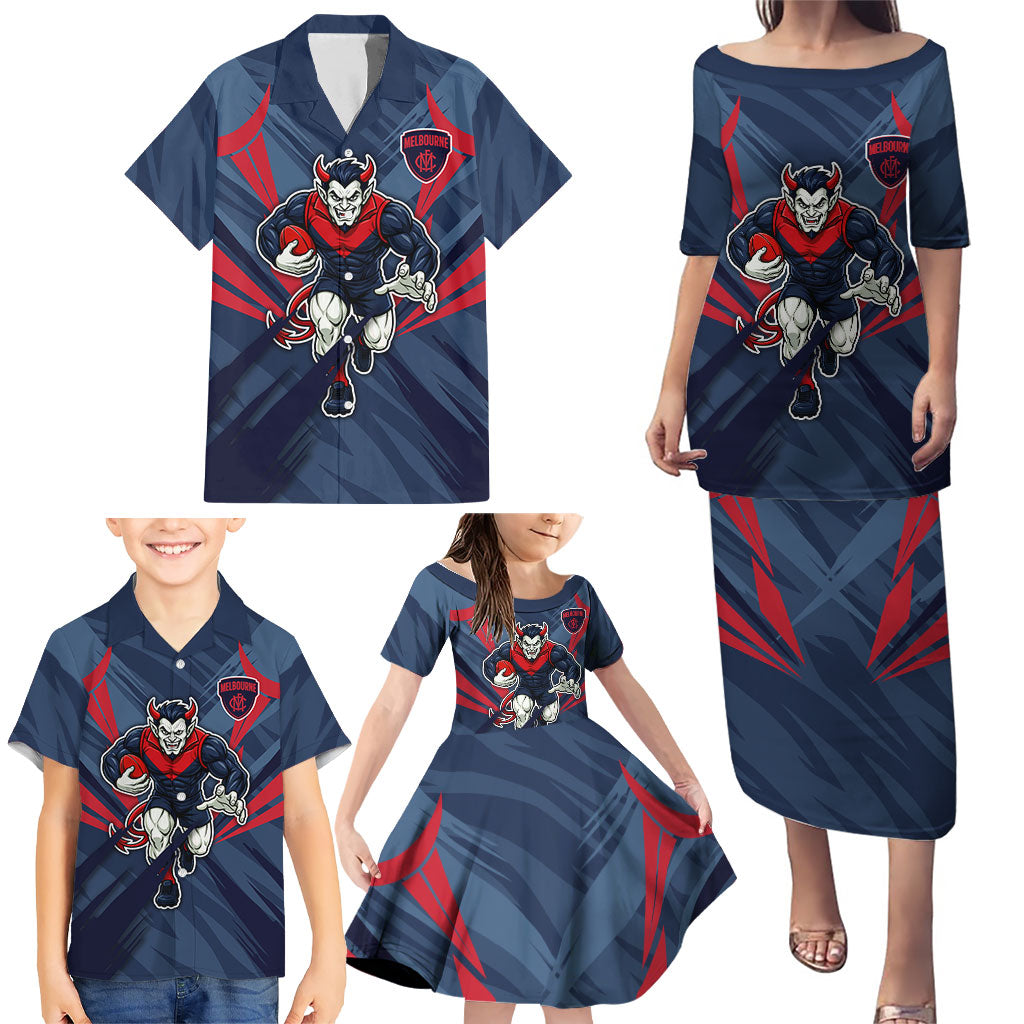 Melbourne Demons Australian Football Family Matching Puletasi and Hawaiian Shirt Fierce Devil Mascot - Bold Team Colors