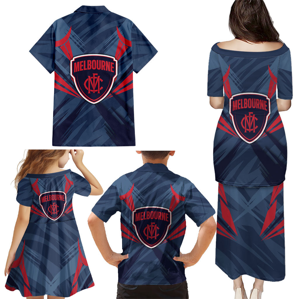 Melbourne Demons Australian Football Family Matching Puletasi and Hawaiian Shirt Fierce Devil Mascot - Bold Team Colors