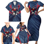 Melbourne Demons Australian Football Family Matching Short Sleeve Bodycon Dress and Hawaiian Shirt Fierce Devil Mascot - Bold Team Colors
