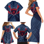 Melbourne Demons Australian Football Family Matching Short Sleeve Bodycon Dress and Hawaiian Shirt Fierce Devil Mascot - Bold Team Colors