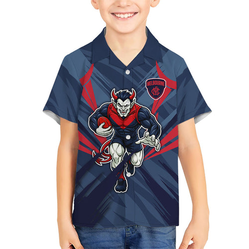 Melbourne Demons Australian Football Family Matching Short Sleeve Bodycon Dress and Hawaiian Shirt Fierce Devil Mascot - Bold Team Colors