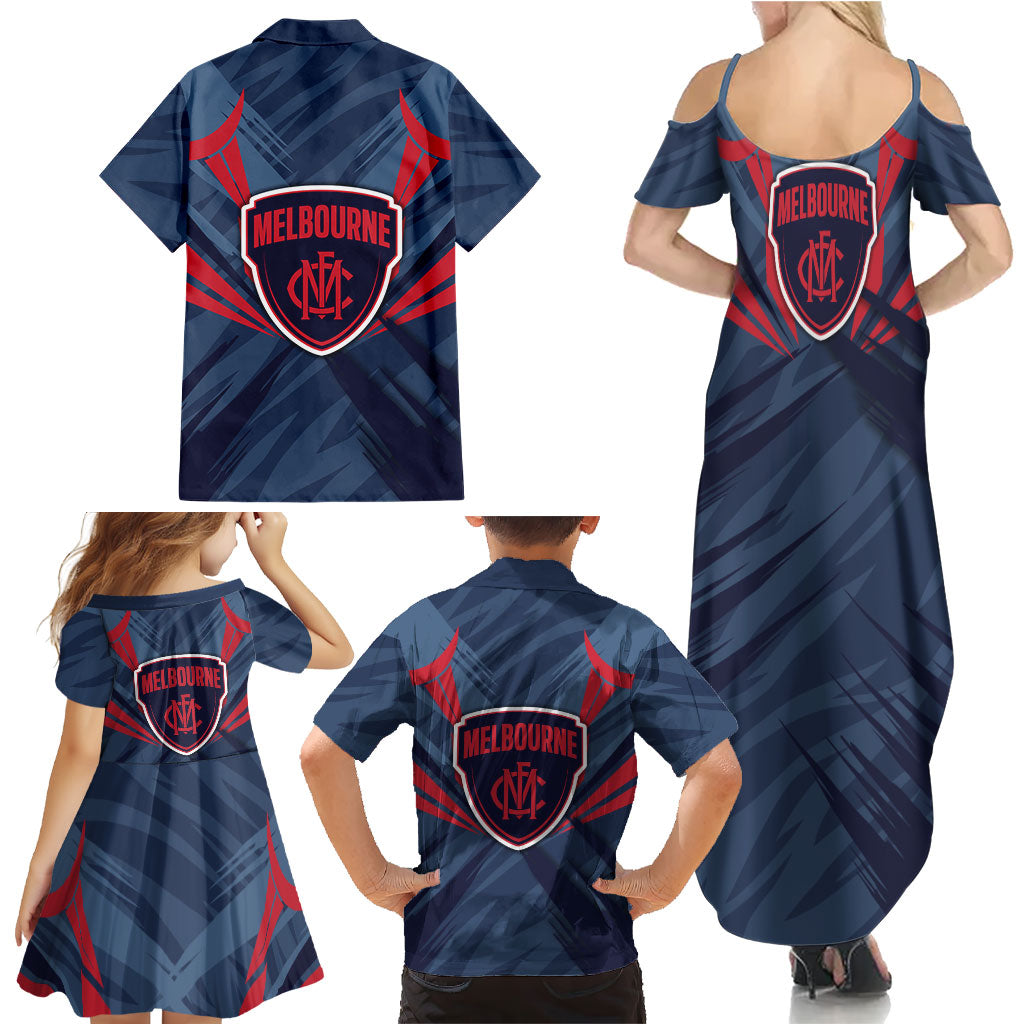 Melbourne Demons Australian Football Family Matching Summer Maxi Dress and Hawaiian Shirt Fierce Devil Mascot - Bold Team Colors