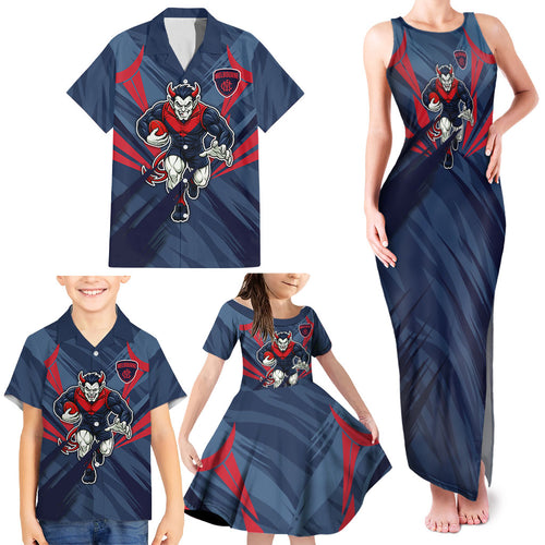 Melbourne Demons Australian Football Family Matching Tank Maxi Dress and Hawaiian Shirt Fierce Devil Mascot - Bold Team Colors