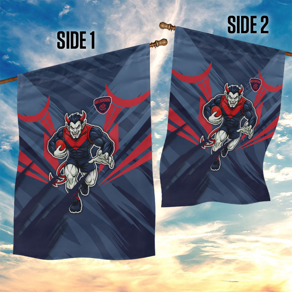 Melbourne Demons Australian Football Garden Flag Fierce Devil Mascot - Bold Team Colors