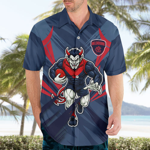 Melbourne Demons Australian Football Hawaiian Shirt Fierce Devil Mascot - Bold Team Colors