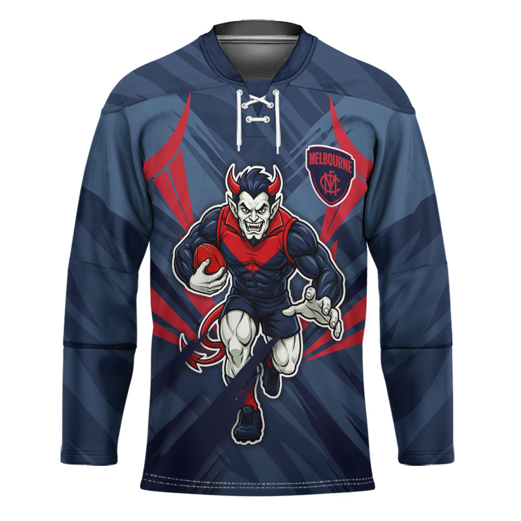 Melbourne Demons Australian Football Hockey Jersey Fierce Devil Mascot - Bold Team Colors