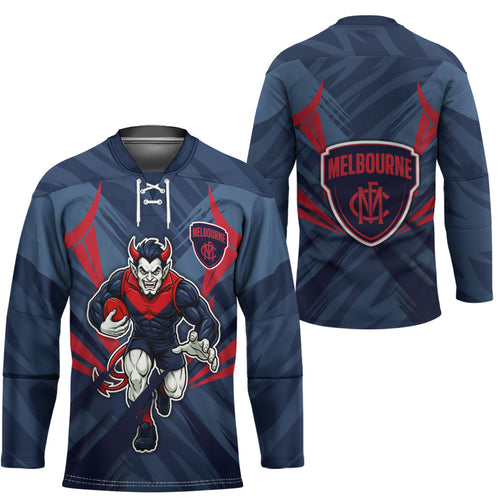 Melbourne Demons Australian Football Hockey Jersey Fierce Devil Mascot - Bold Team Colors