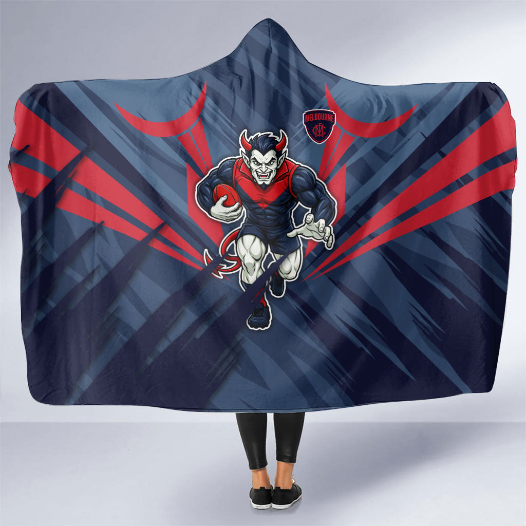 Melbourne Demons Australian Football Hooded Blanket Fierce Devil Mascot - Bold Team Colors
