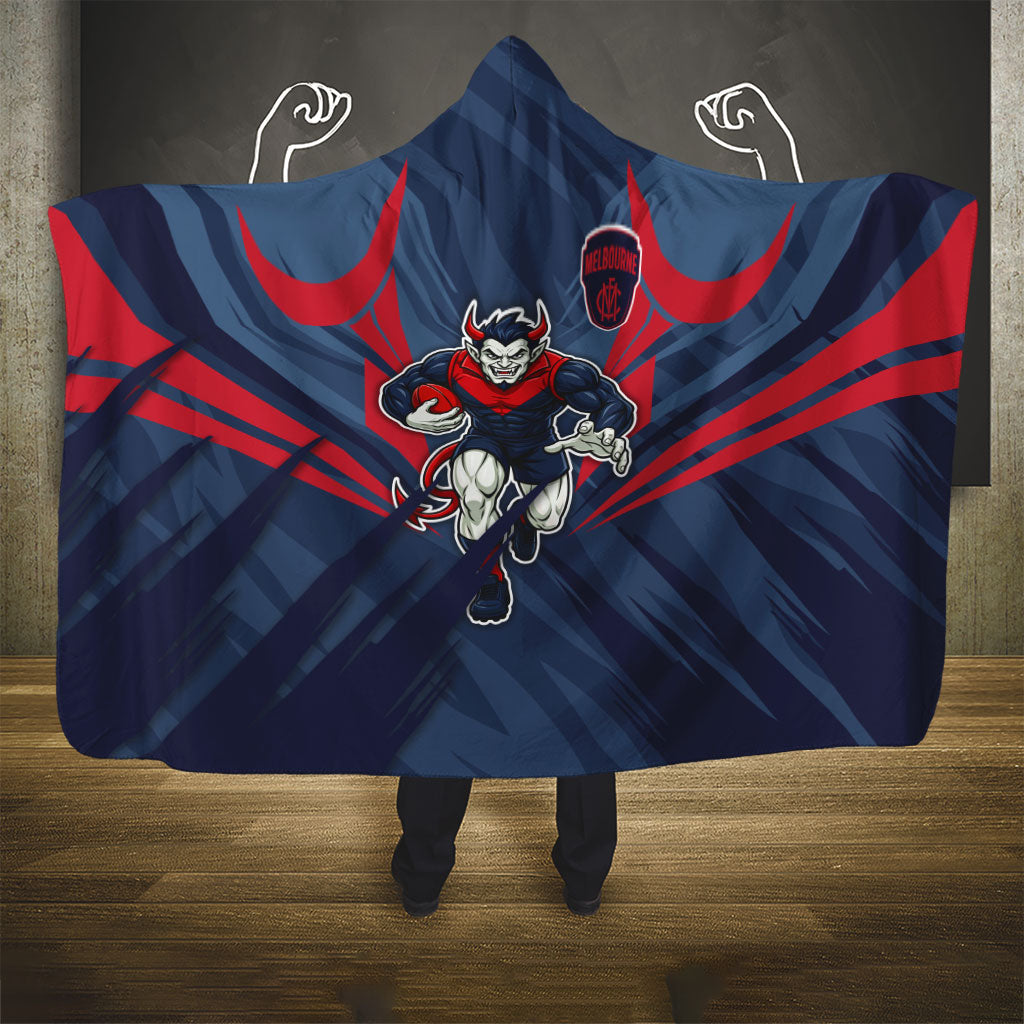 Melbourne Demons Australian Football Hooded Blanket Fierce Devil Mascot - Bold Team Colors