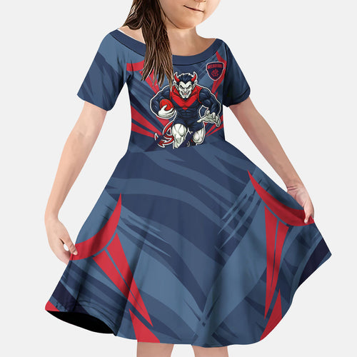 Melbourne Demons Australian Football Kid Short Sleeve Dress Fierce Devil Mascot - Bold Team Colors