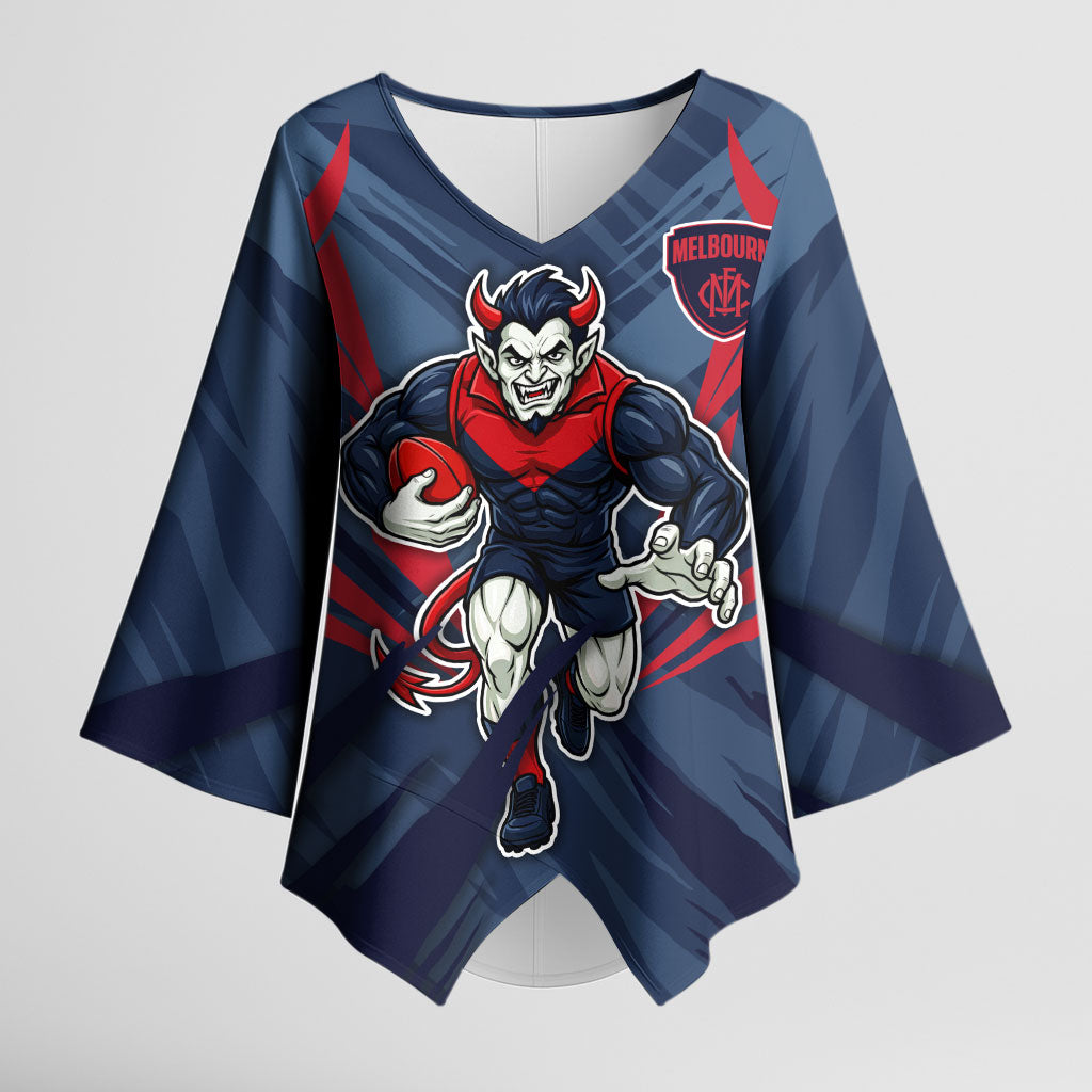 Melbourne Demons Australian Football Kimono Sleeve Blouse Fierce Devil Mascot - Bold Team Colors