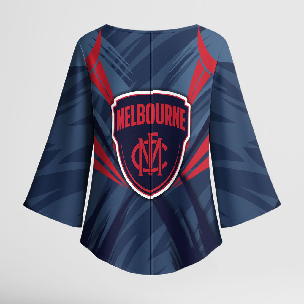 Melbourne Demons Australian Football Kimono Sleeve Blouse Fierce Devil Mascot - Bold Team Colors