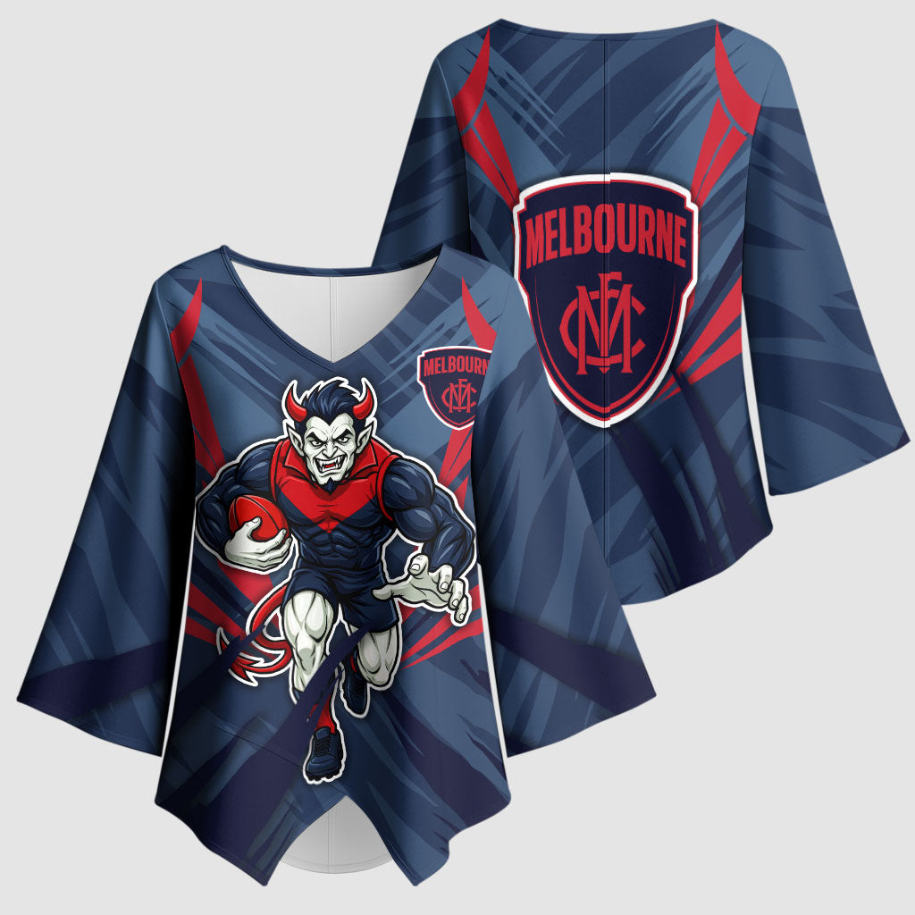 Melbourne Demons Australian Football Kimono Sleeve Blouse Fierce Devil Mascot - Bold Team Colors