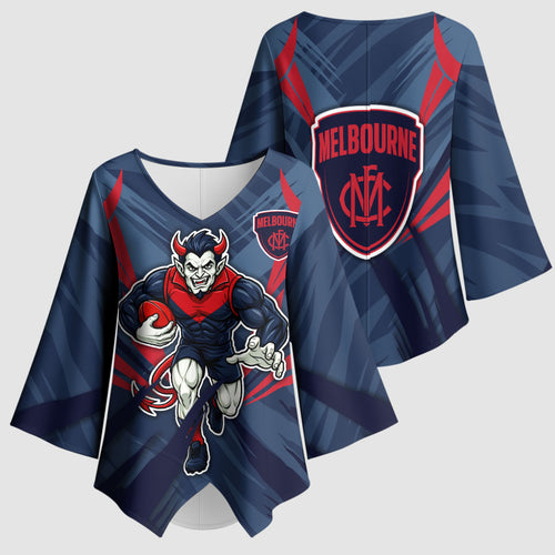 Melbourne Demons Australian Football Kimono Sleeve Blouse Fierce Devil Mascot - Bold Team Colors