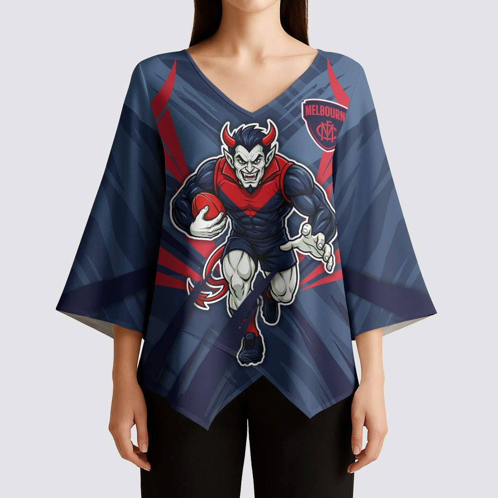 Melbourne Demons Australian Football Kimono Sleeve Blouse Fierce Devil Mascot - Bold Team Colors