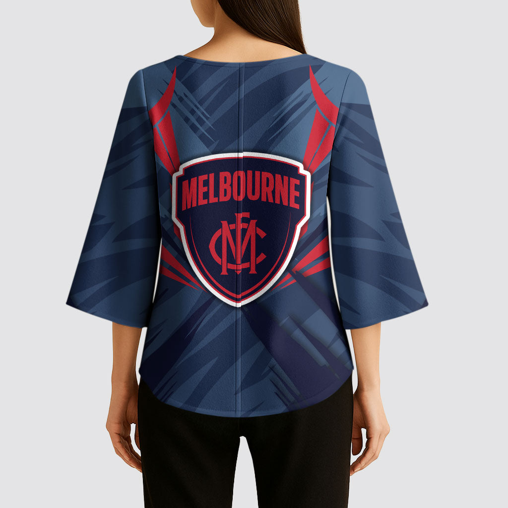 Melbourne Demons Australian Football Kimono Sleeve Blouse Fierce Devil Mascot - Bold Team Colors