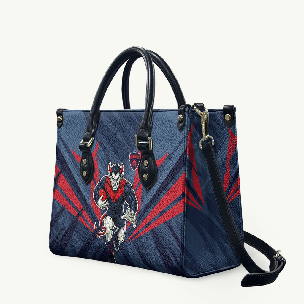 Melbourne Demons Australian Football Leather Bag Fierce Devil Mascot - Bold Team Colors