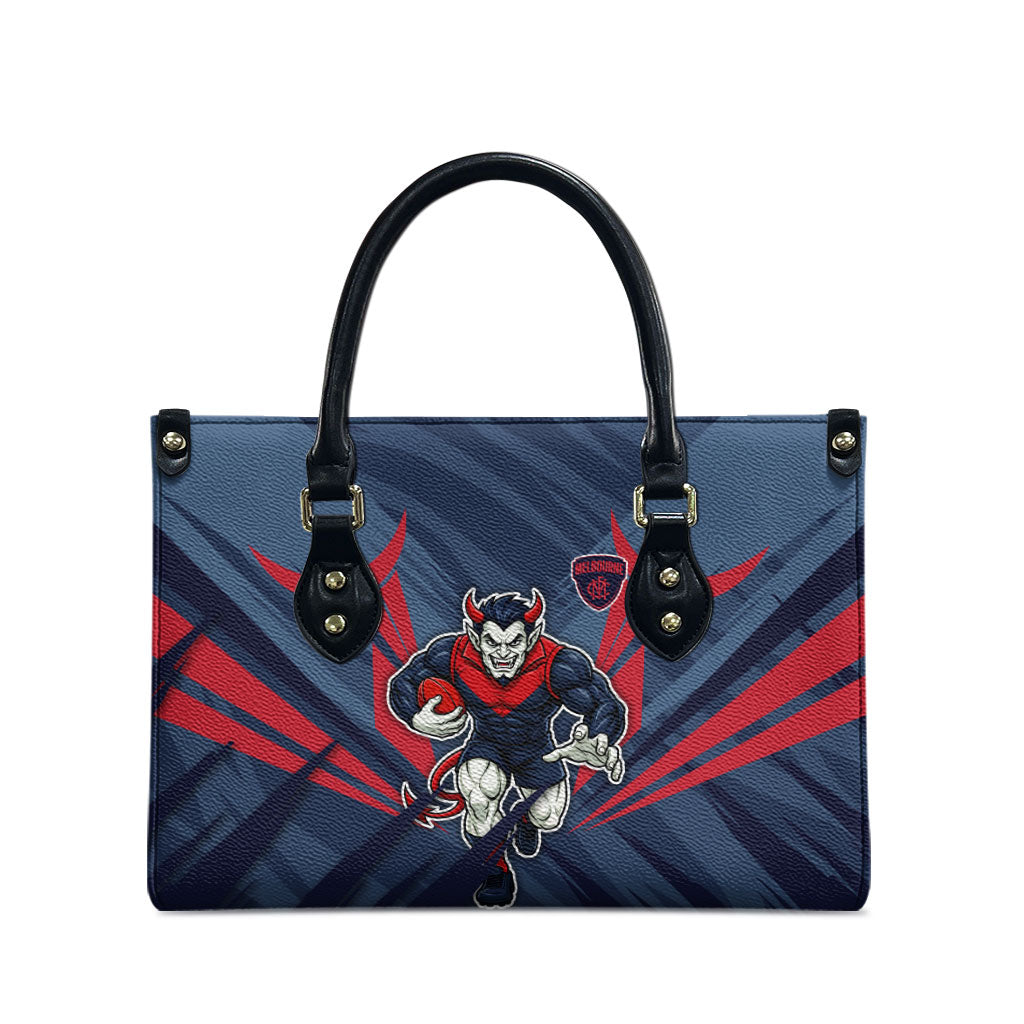 Melbourne Demons Australian Football Leather Bag Fierce Devil Mascot - Bold Team Colors