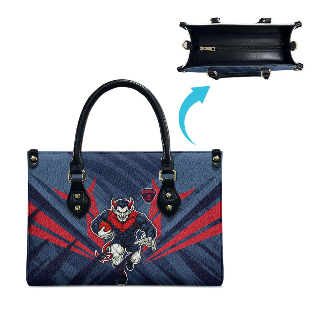 Melbourne Demons Australian Football Leather Bag Fierce Devil Mascot - Bold Team Colors