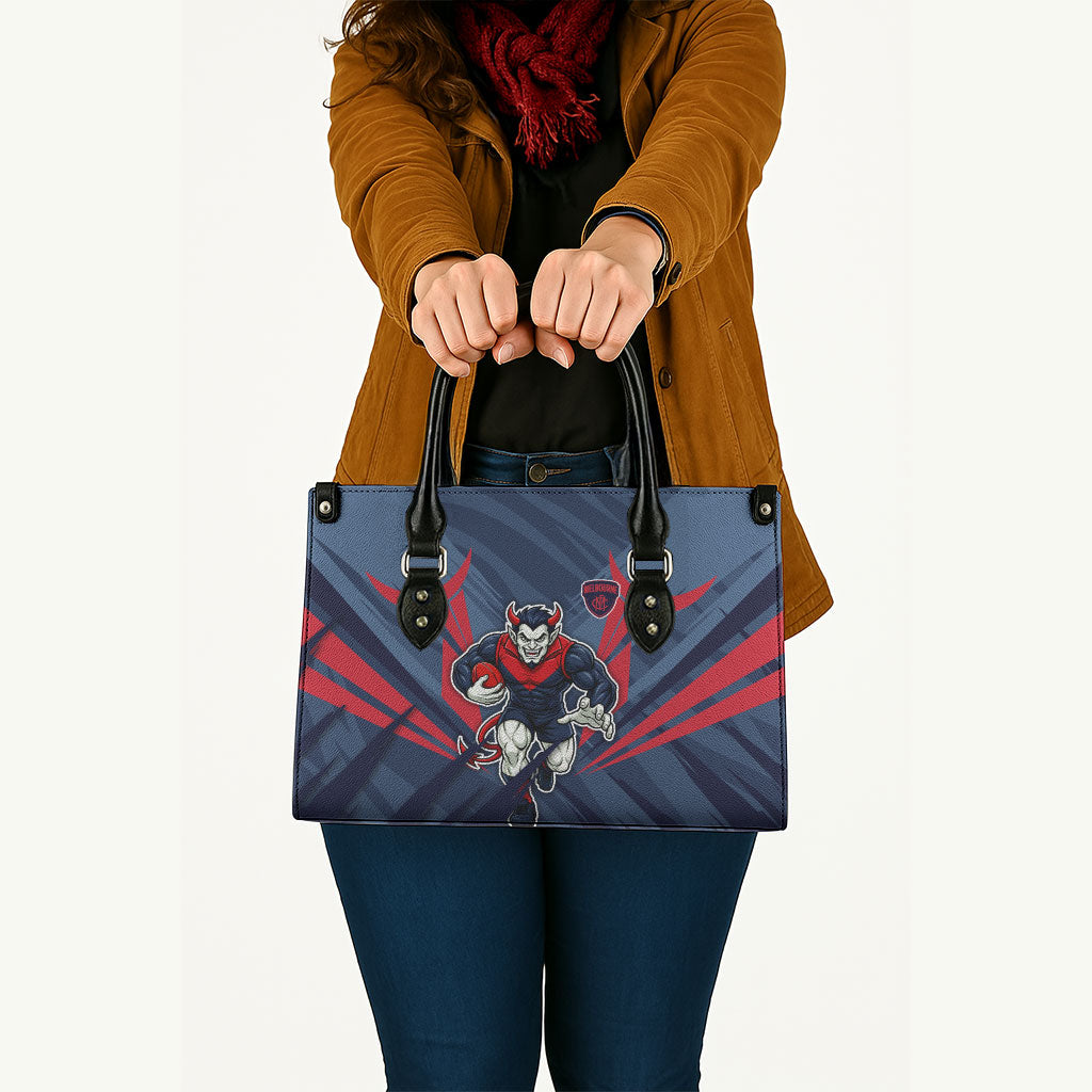 Melbourne Demons Australian Football Leather Bag Fierce Devil Mascot - Bold Team Colors