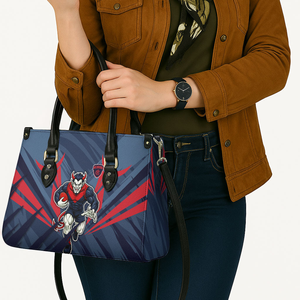 Melbourne Demons Australian Football Leather Bag Fierce Devil Mascot - Bold Team Colors