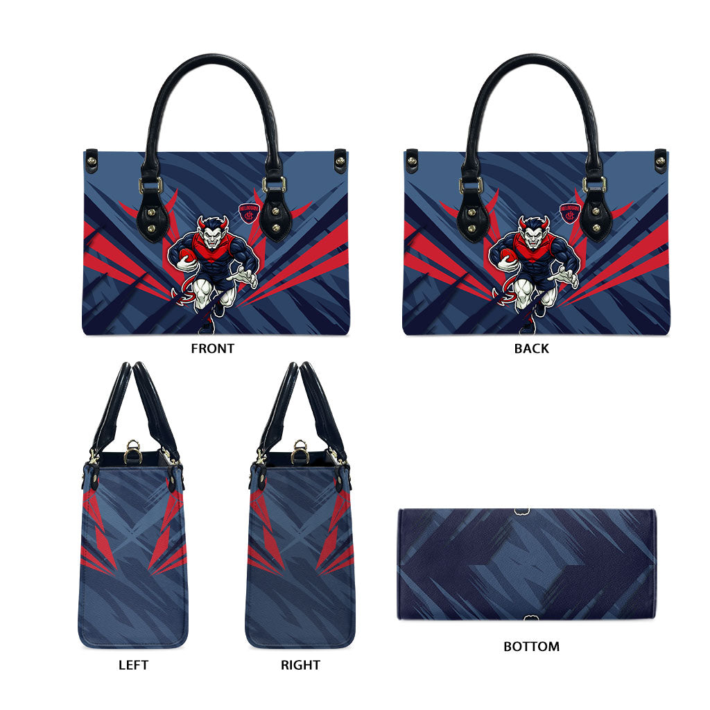 Melbourne Demons Australian Football Leather Bag Fierce Devil Mascot - Bold Team Colors