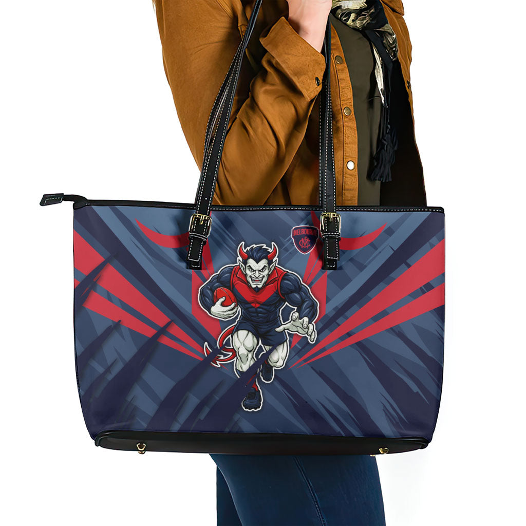 Melbourne Demons Australian Football Leather Tote Bag Fierce Devil Mascot - Bold Team Colors