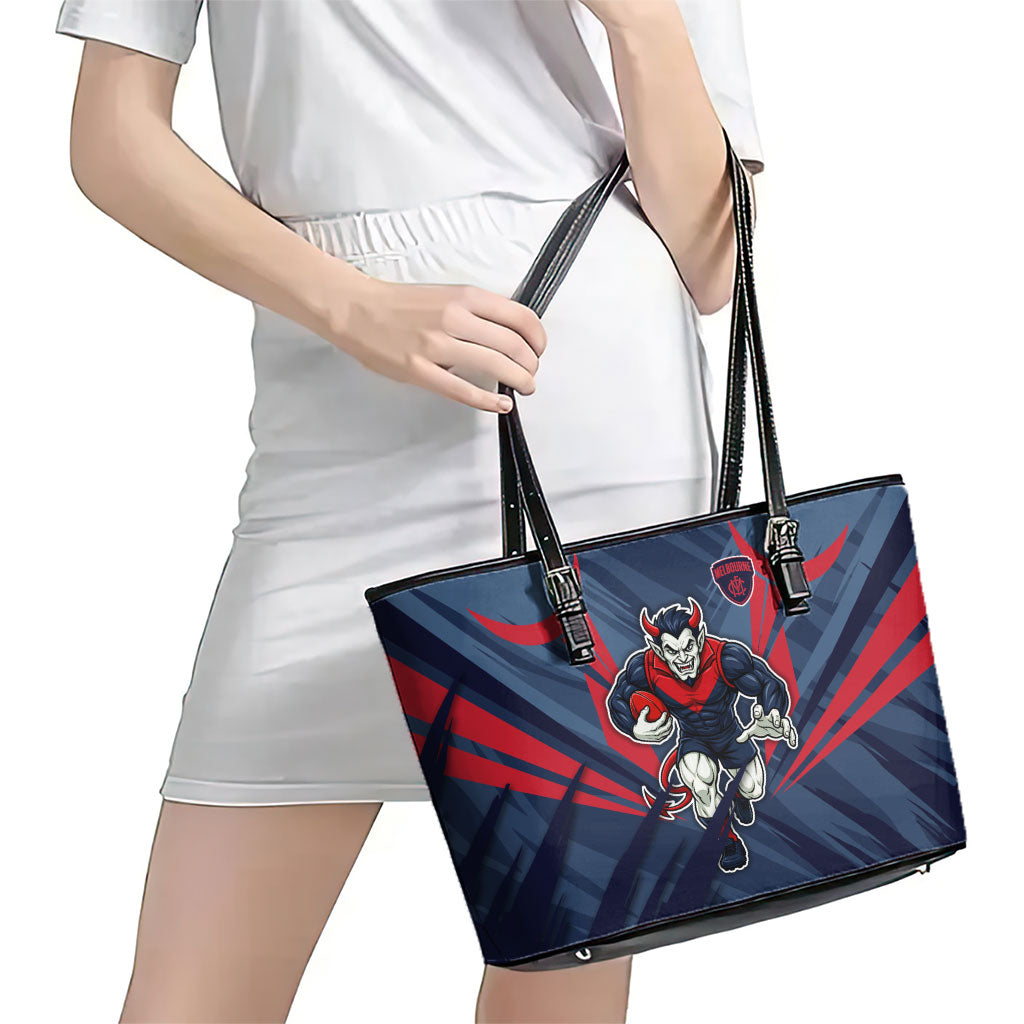 Melbourne Demons Australian Football Leather Tote Bag Fierce Devil Mascot - Bold Team Colors