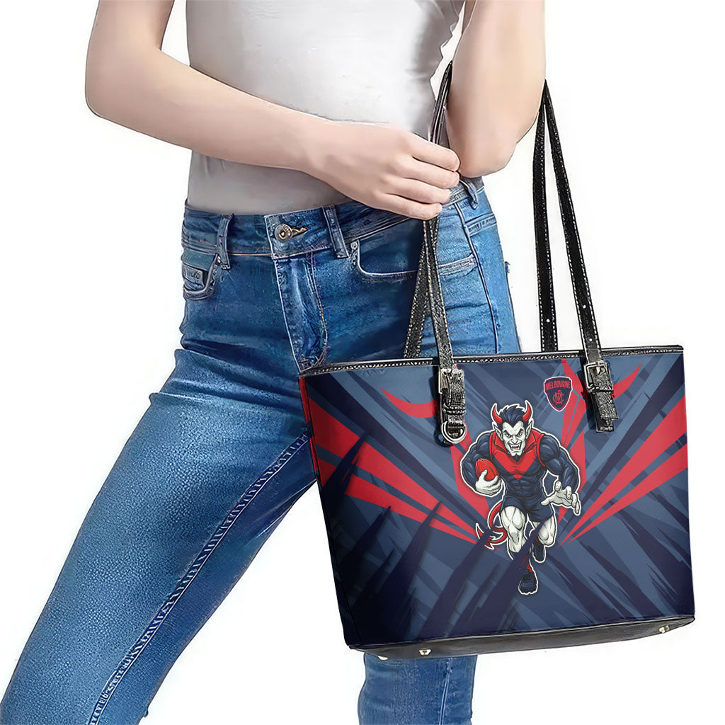 Melbourne Demons Australian Football Leather Tote Bag Fierce Devil Mascot - Bold Team Colors