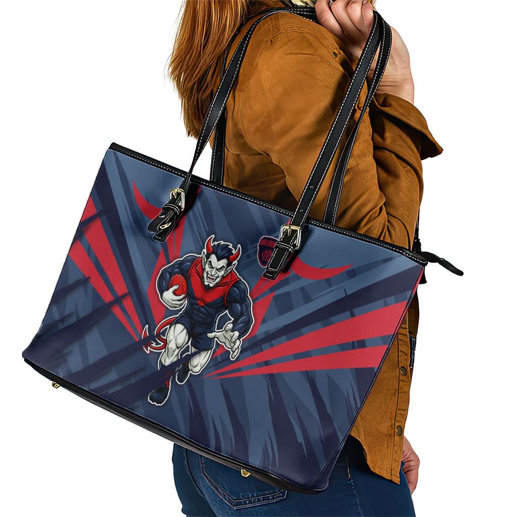 Melbourne Demons Australian Football Leather Tote Bag Fierce Devil Mascot - Bold Team Colors
