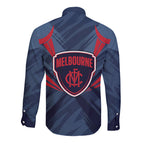 Melbourne Demons Australian Football Long Sleeve Button Shirt Fierce Devil Mascot - Bold Team Colors