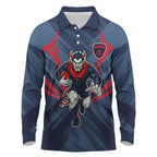 Melbourne Demons Australian Football Long Sleeve Polo Shirt Fierce Devil Mascot - Bold Team Colors
