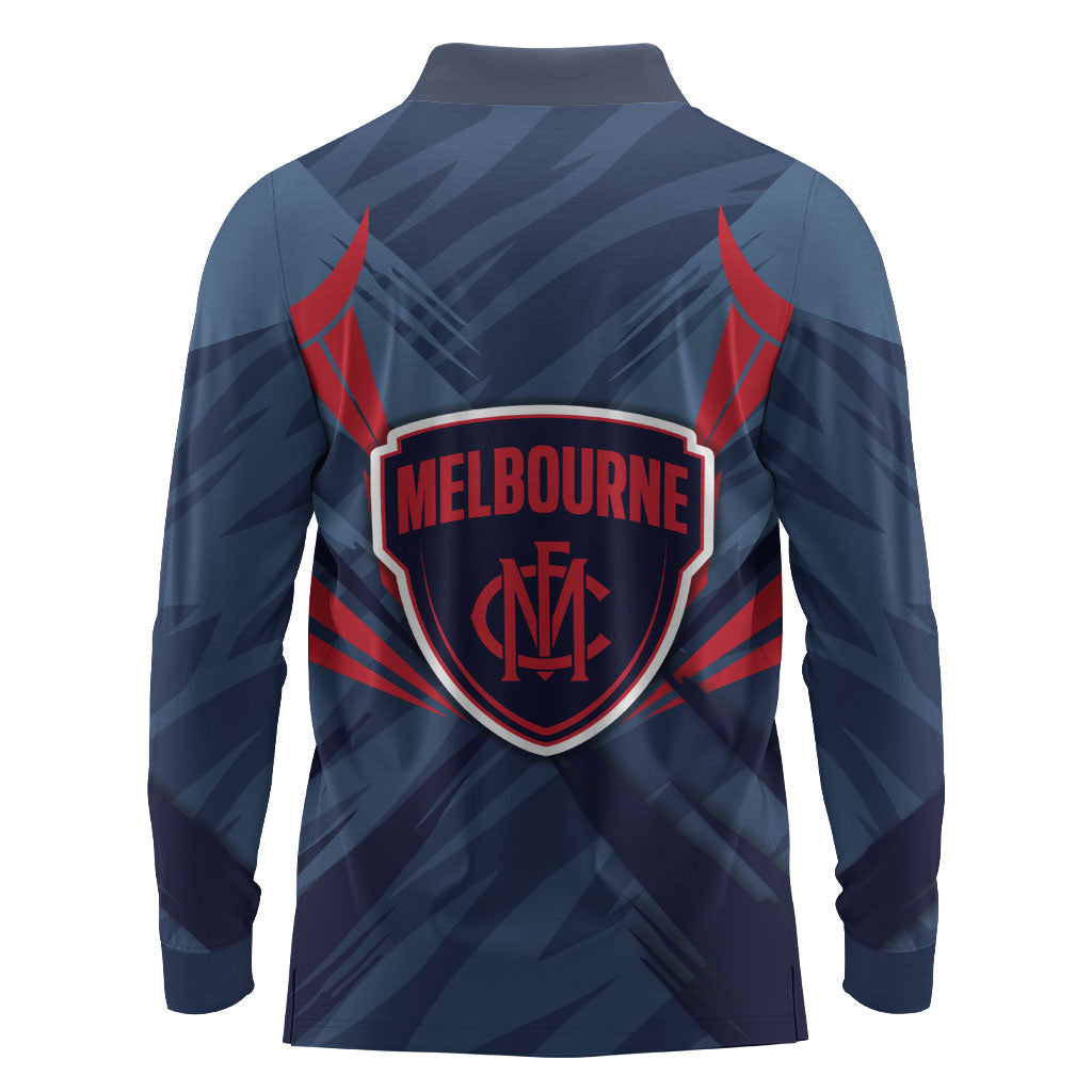 Melbourne Demons Australian Football Long Sleeve Polo Shirt Fierce Devil Mascot - Bold Team Colors