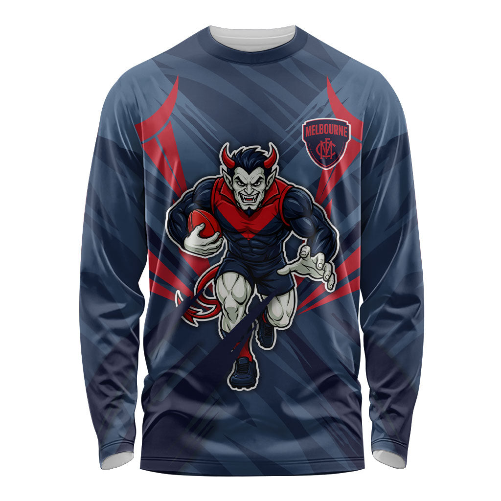 Melbourne Demons Australian Football Long Sleeve Shirt Fierce Devil Mascot - Bold Team Colors