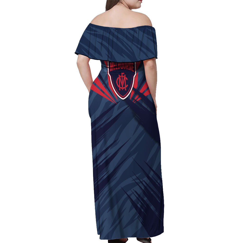 Melbourne Demons Australian Football Off Shoulder Maxi Dress Fierce Devil Mascot - Bold Team Colors