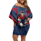 Melbourne Demons Australian Football Off Shoulder Short Dress Fierce Devil Mascot - Bold Team Colors