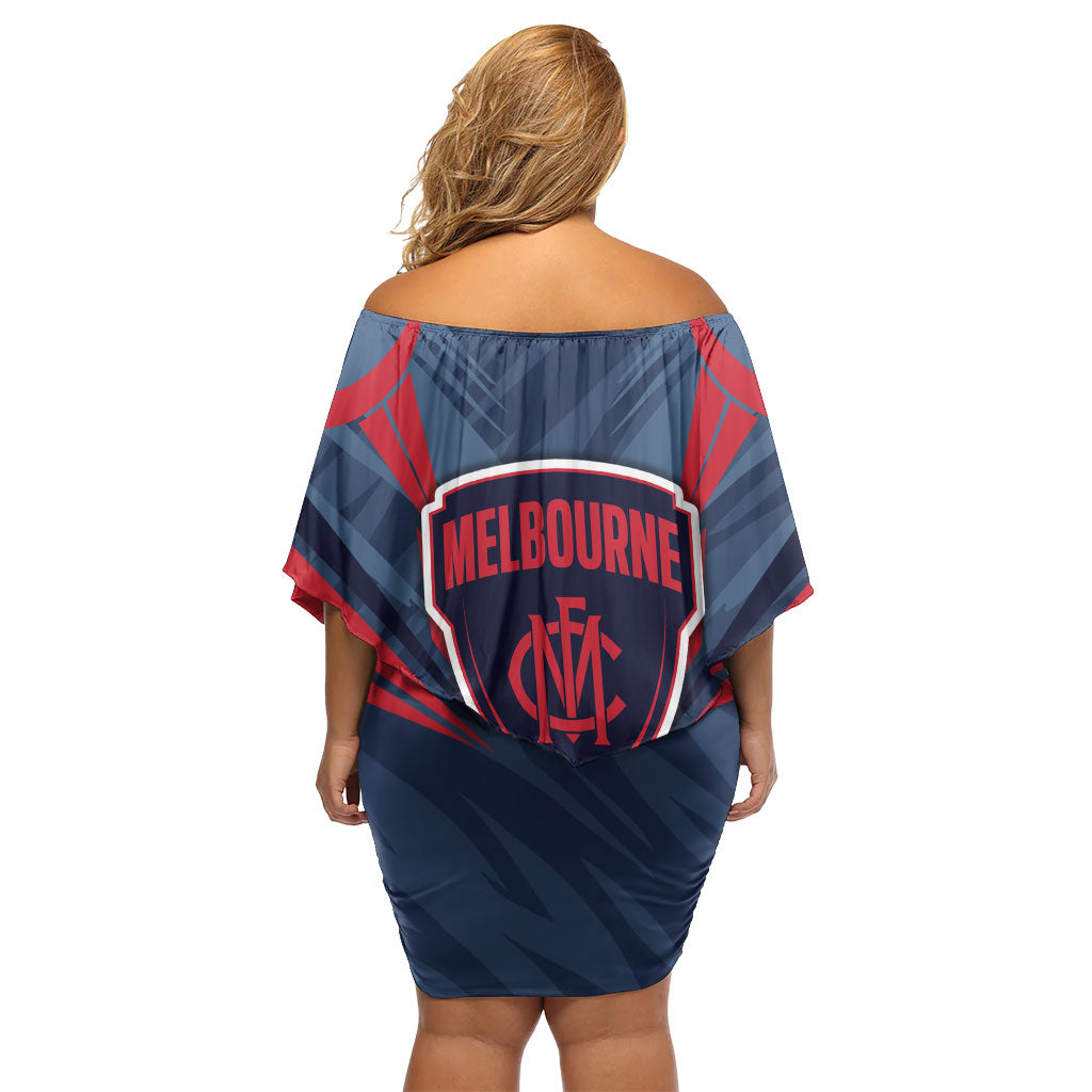 Melbourne Demons Australian Football Off Shoulder Short Dress Fierce Devil Mascot - Bold Team Colors