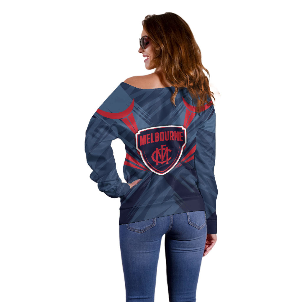 Melbourne Demons Australian Football Off Shoulder Sweater Fierce Devil Mascot - Bold Team Colors