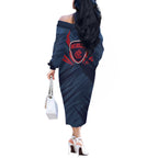 Melbourne Demons Australian Football Off The Shoulder Long Sleeve Dress Fierce Devil Mascot - Bold Team Colors