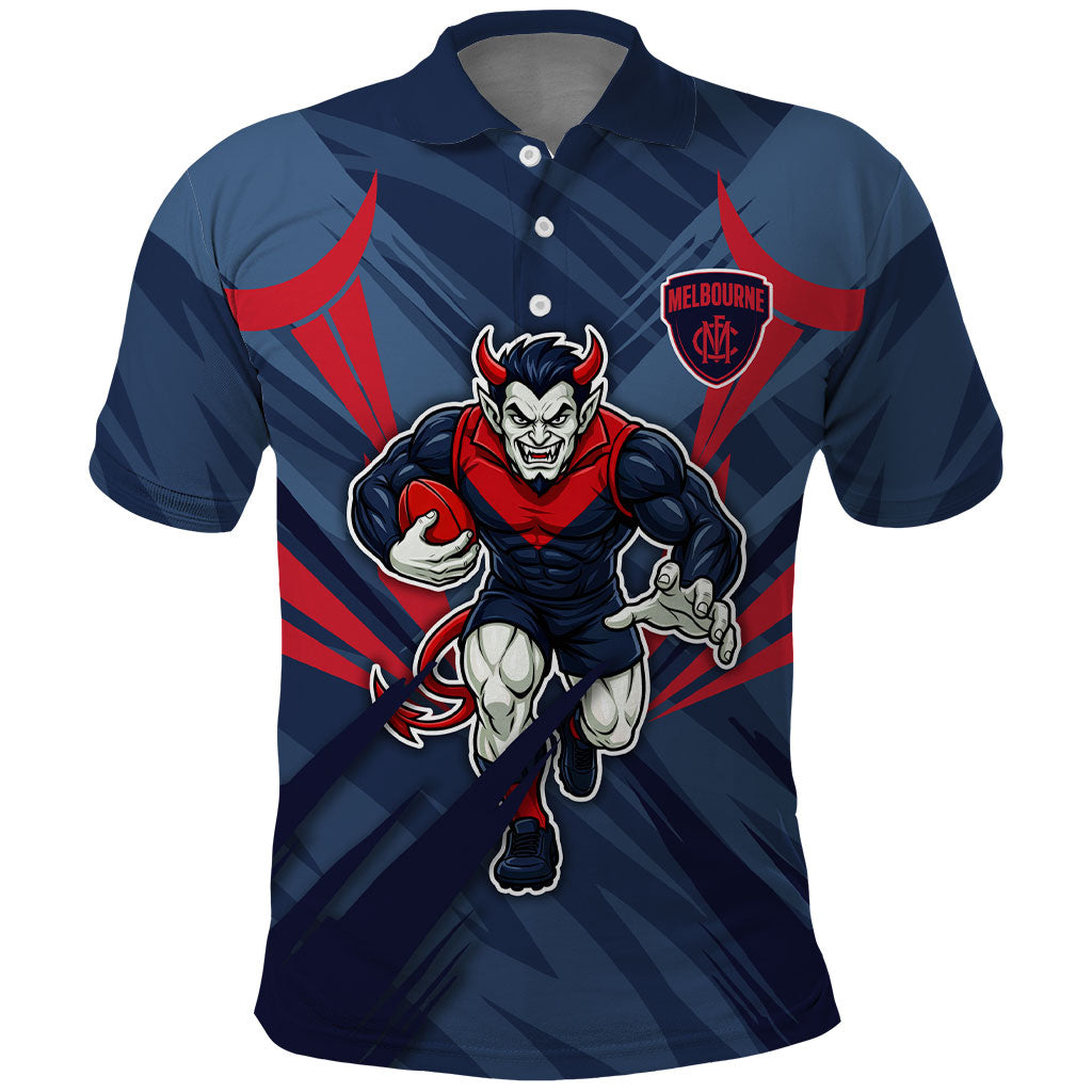 Melbourne Demons Australian Football Polo Shirt Fierce Devil Mascot - Bold Team Colors
