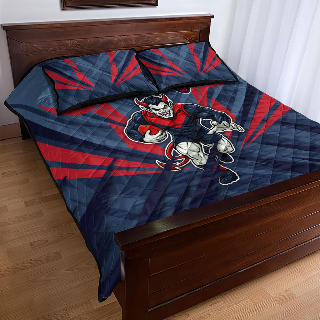 Melbourne Demons Australian Football Quilt Bed Set Fierce Devil Mascot - Bold Team Colors