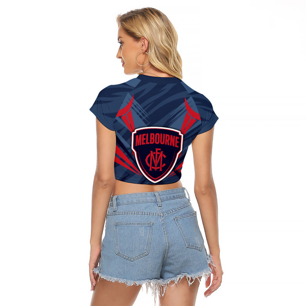Melbourne Demons Australian Football Raglan Cropped T Shirt Fierce Devil Mascot - Bold Team Colors