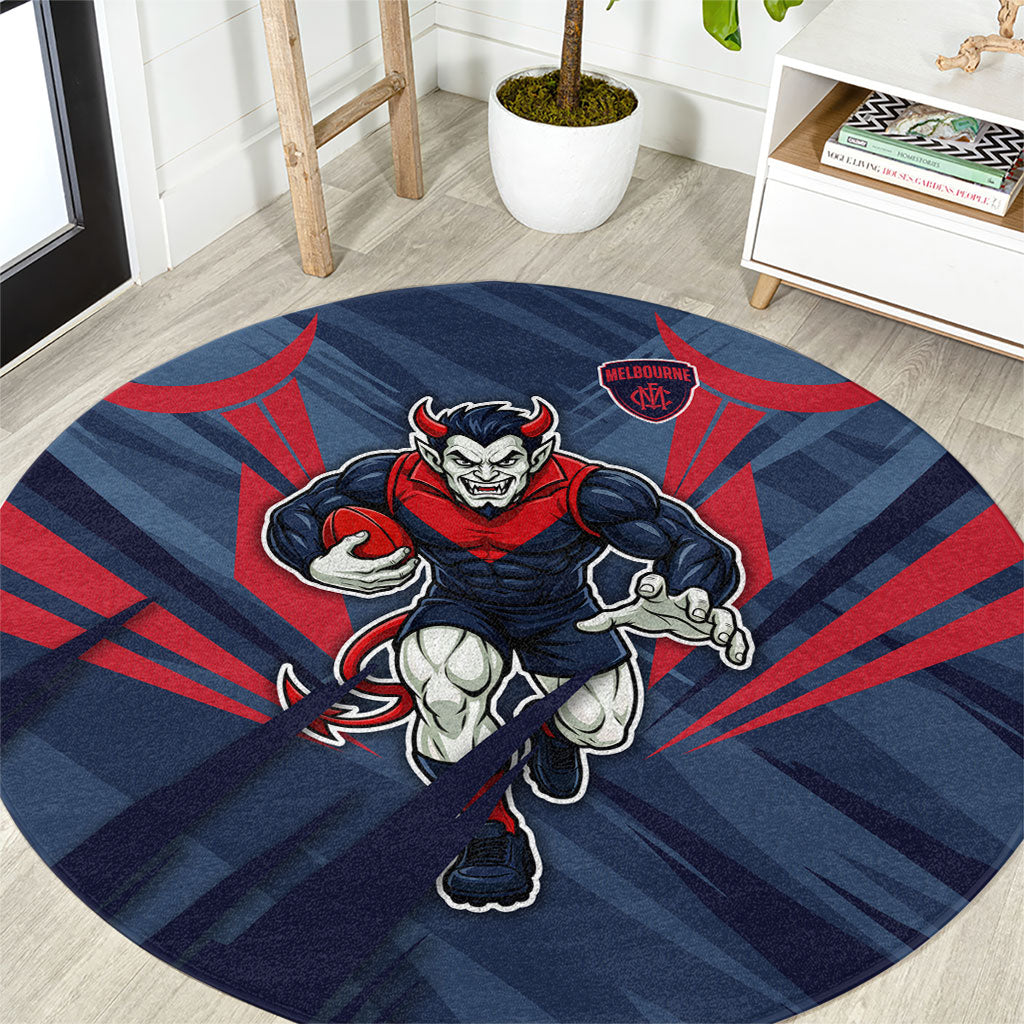 Melbourne Demons Australian Football Round Carpet Fierce Devil Mascot - Bold Team Colors