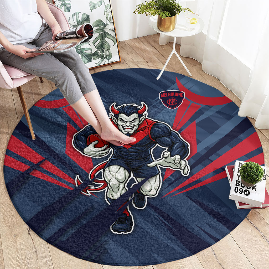 Melbourne Demons Australian Football Round Carpet Fierce Devil Mascot - Bold Team Colors