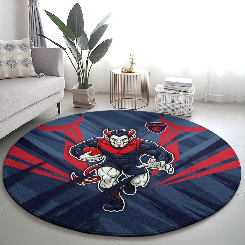 Melbourne Demons Australian Football Round Carpet Fierce Devil Mascot - Bold Team Colors