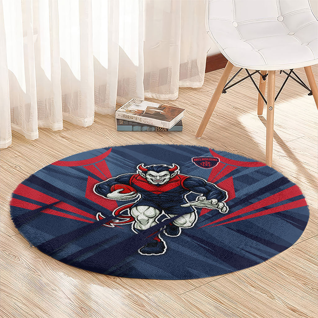 Melbourne Demons Australian Football Round Carpet Fierce Devil Mascot - Bold Team Colors