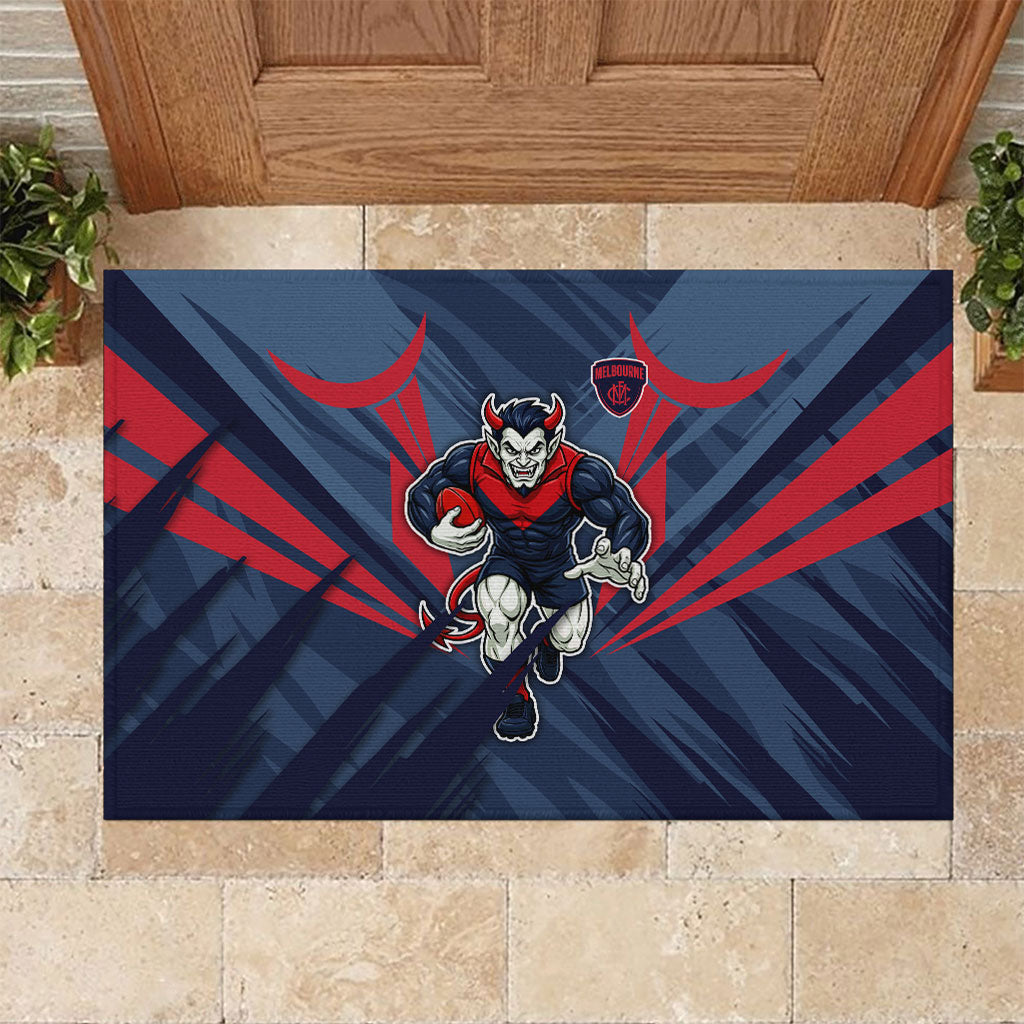 Melbourne Demons Australian Football Rubber Doormat Fierce Devil Mascot - Bold Team Colors